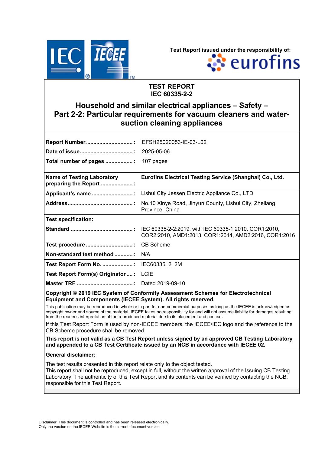 Low voltage directive conformity document for JIESEN 2403 and 2404