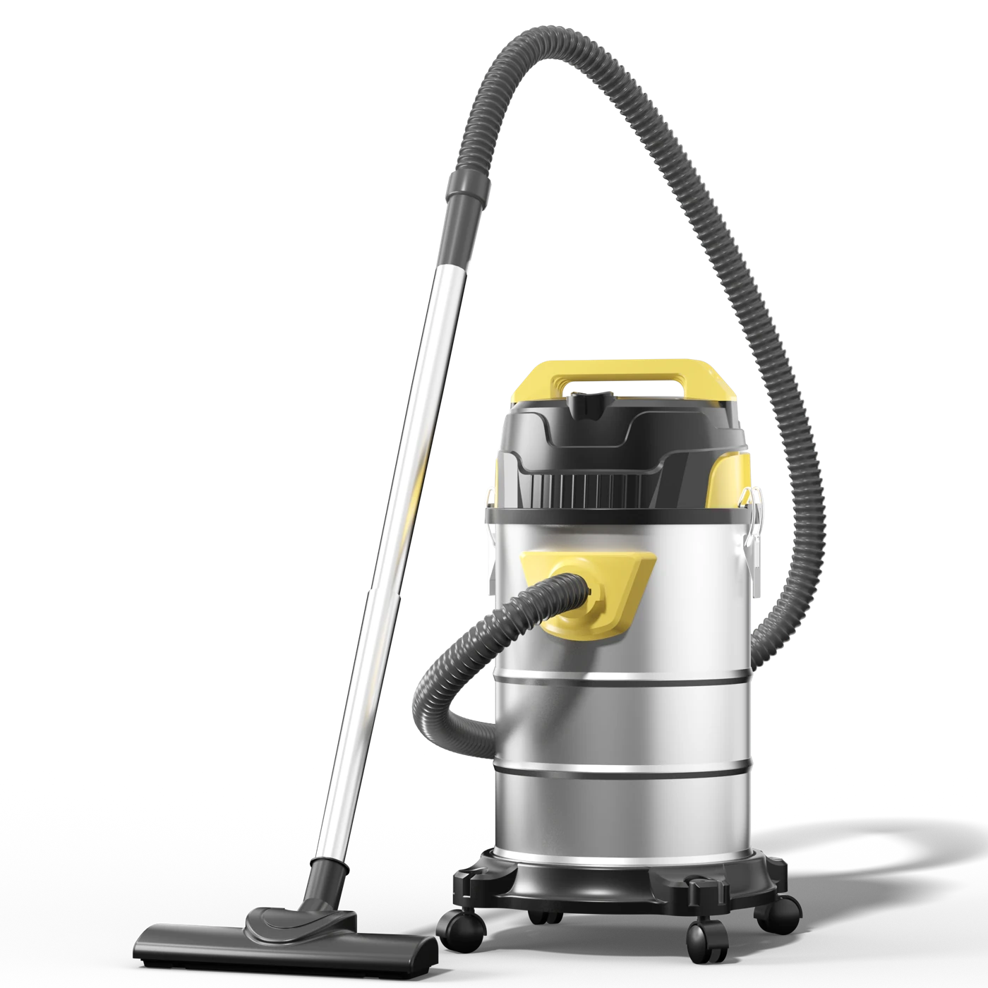 JIESEN JS2402 wet and dry vacuum cleaner with a yellow and black motor head and metal tank